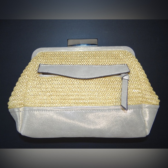 Annabel Ingall Woven Straw Leather Trim Clutch Bag - Picture 1 of 7